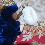 white female rabbit barking
